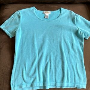 Talbots petite size medium, aqua blue short sleeve top